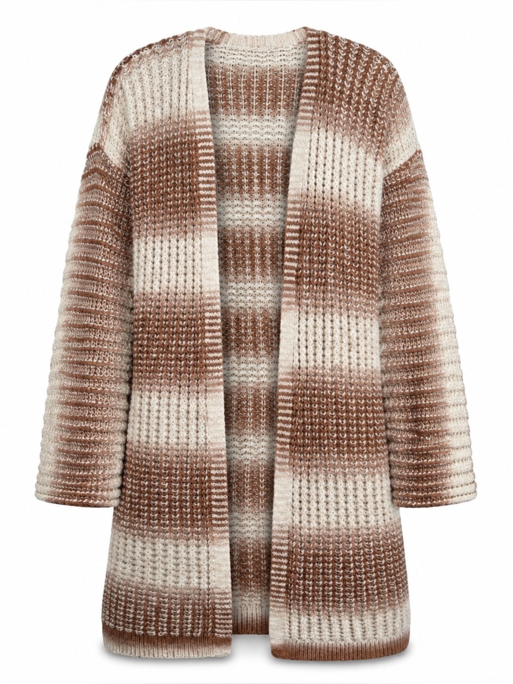 Knox Rose Cardigan Chunky Knit Sweater L Rust Cream‎ Striped Open Front Duster